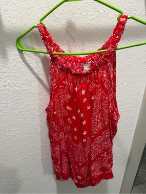 Cato Red Paisley Sleeveless Blouse with Tassel Hem NWT Size Large